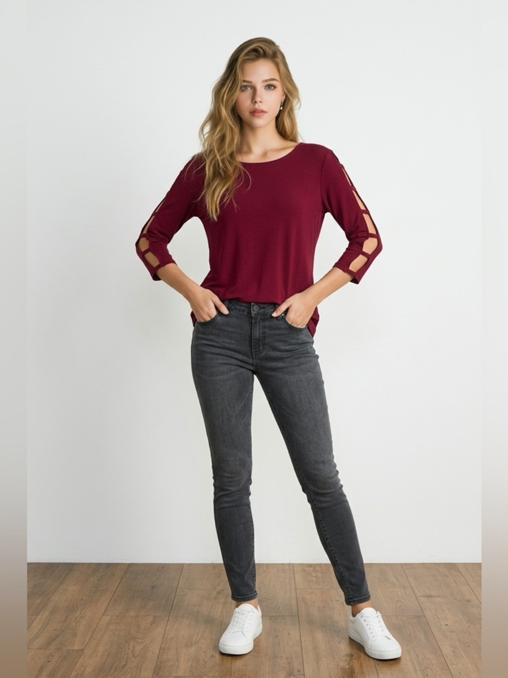 ✨Madison Deep Red Long Sleeve Top | Size Small - Picture 2 of 9